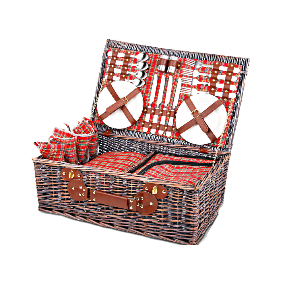 Alfresco 4 Person Picnic Basket Set Insulated Blanket Red