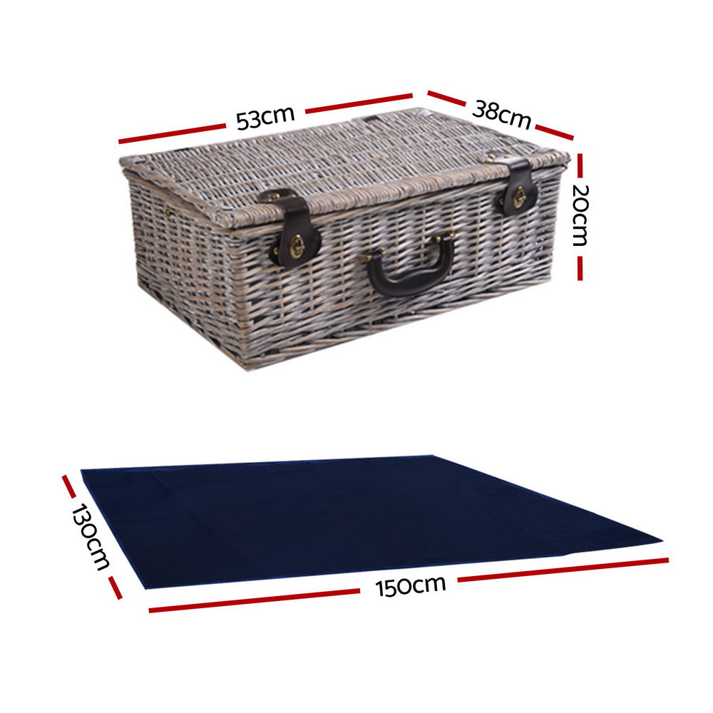 Alfresco 6-Person Picnic Basket Set Insulated Cooler Blanket Navy