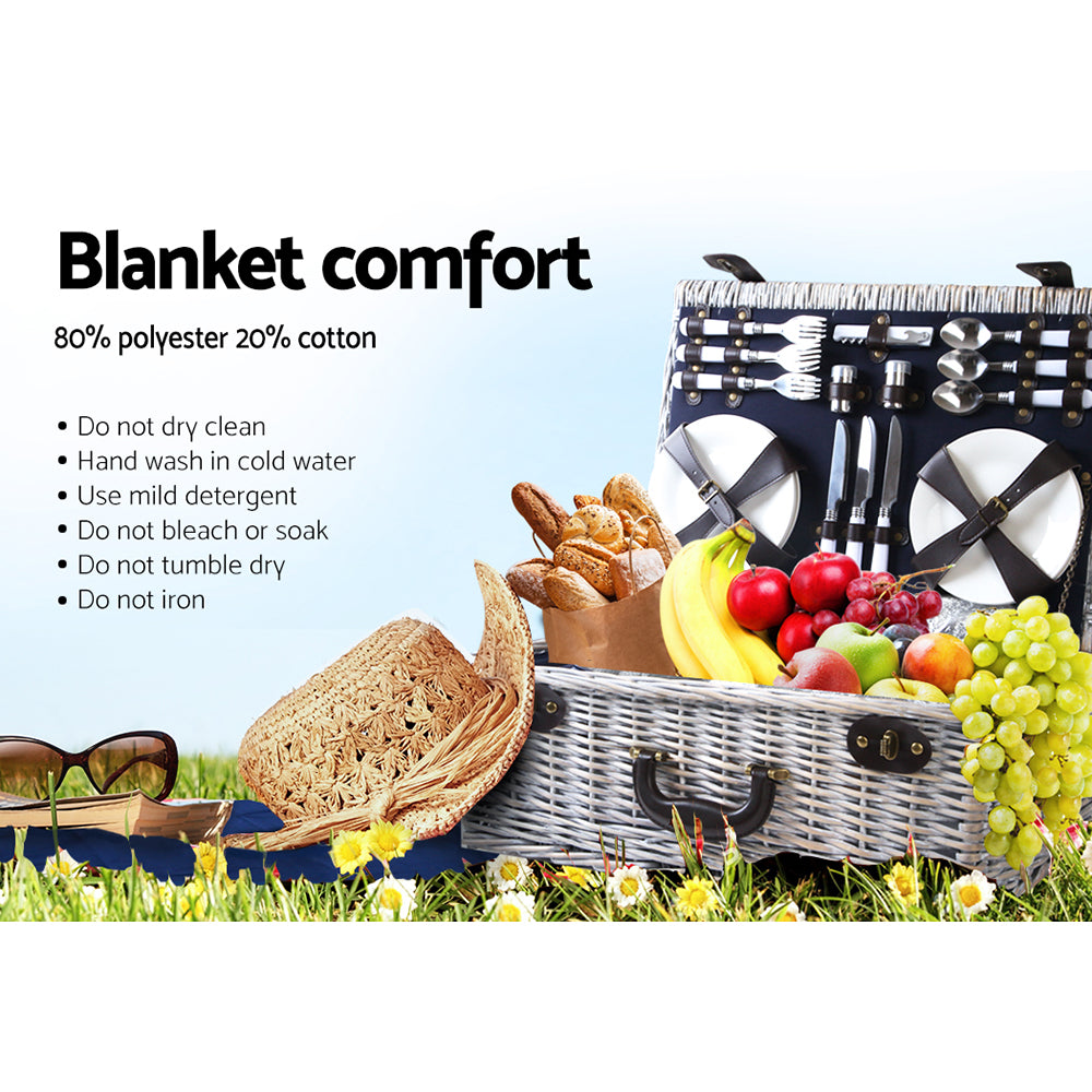 Alfresco 6-Person Picnic Basket Set Insulated Cooler Blanket Navy