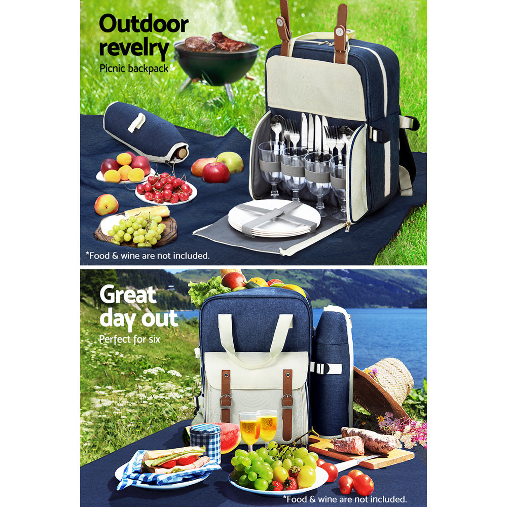 Alfresco 4-Person Picnic Backpack Insulated Blue