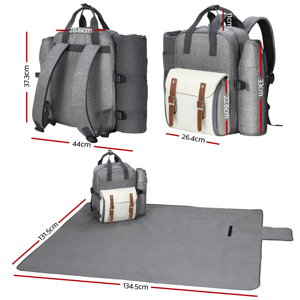 Alfresco 4-Person Picnic Backpack Insulated Cooler Grey