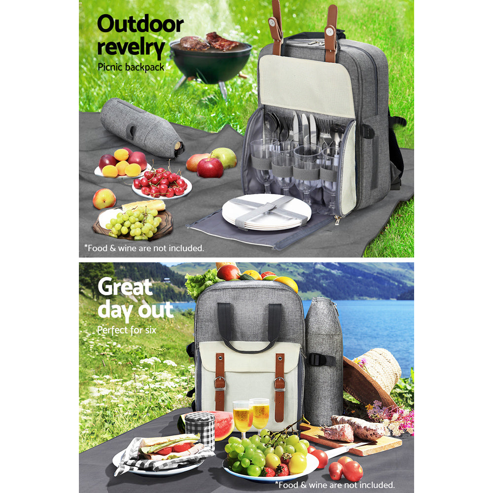 Alfresco 4-Person Picnic Backpack Insulated Cooler Grey