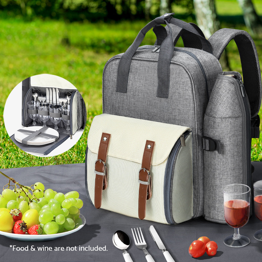 Alfresco 4-Person Picnic Backpack Insulated Cooler Grey