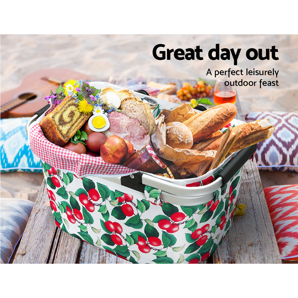 Alfresco Folding Picnic Basket Hamper Insulated Food Storage