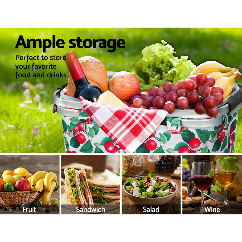 Alfresco Folding Picnic Basket Hamper Insulated Food Storage