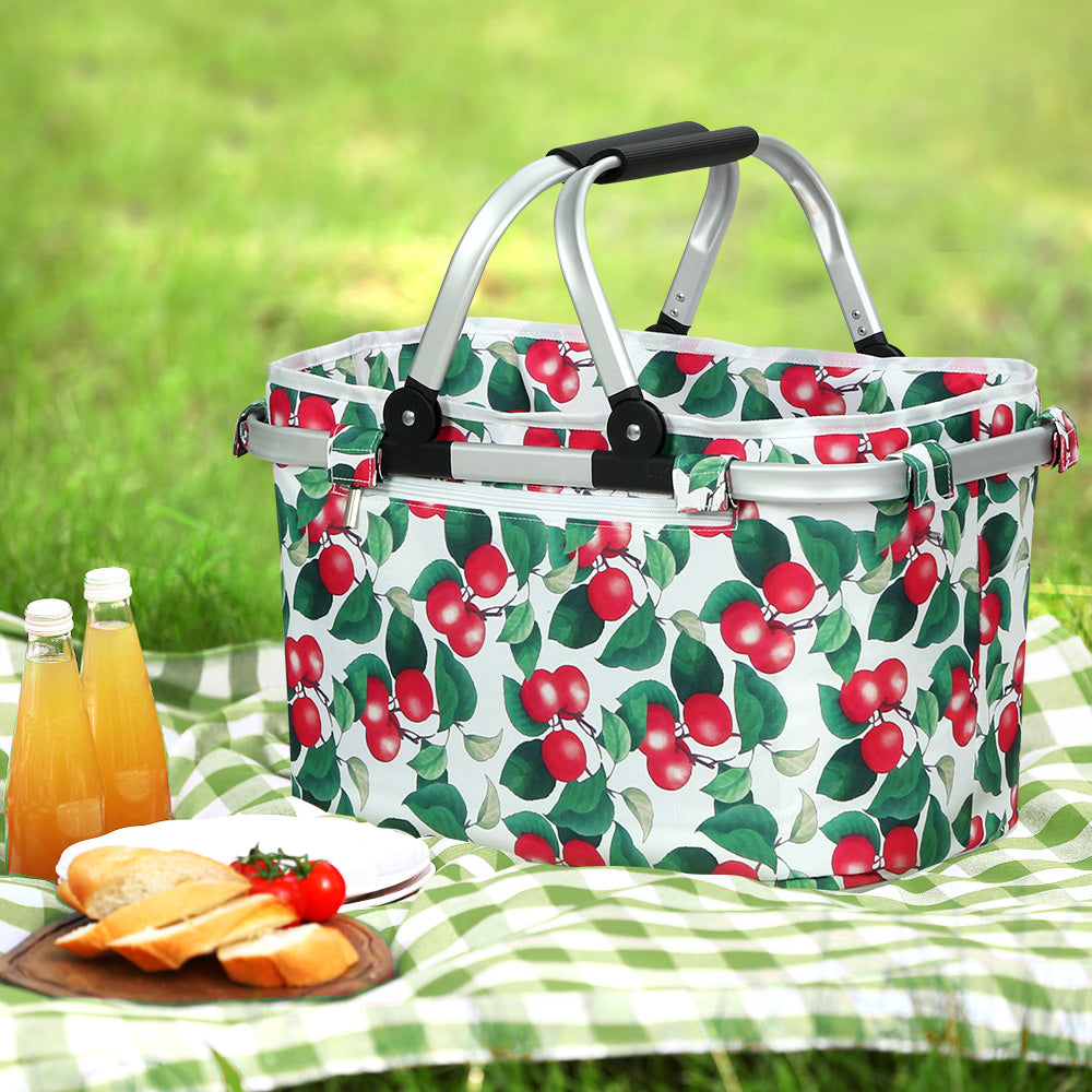 Alfresco Folding Picnic Basket Hamper Insulated Food Storage