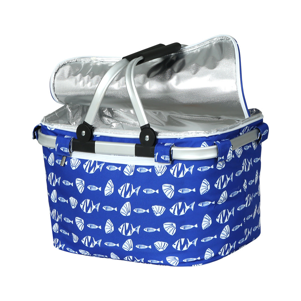 Alfresco Folding Picnic Basket Insulated Hamper with Cover