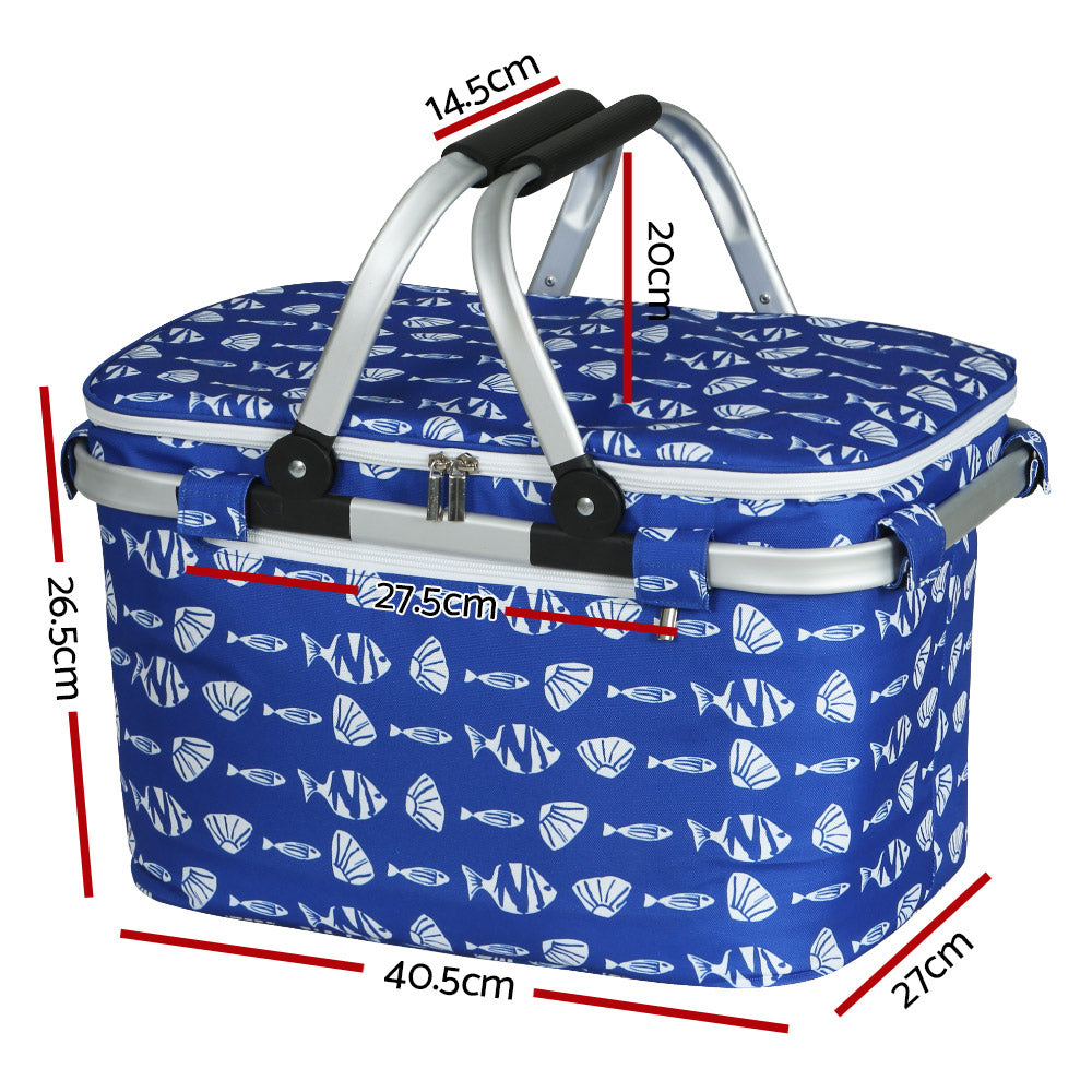 Alfresco Folding Picnic Basket Insulated Hamper with Cover