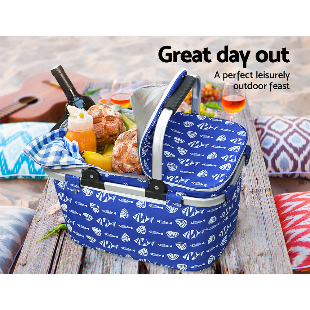 Alfresco Folding Picnic Basket Insulated Hamper with Cover