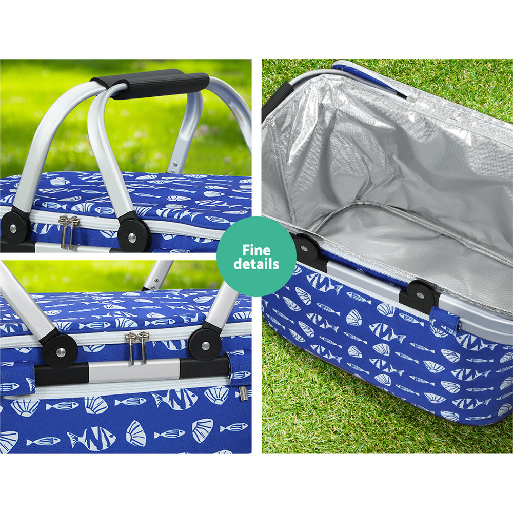 Alfresco Folding Picnic Basket Insulated Hamper with Cover