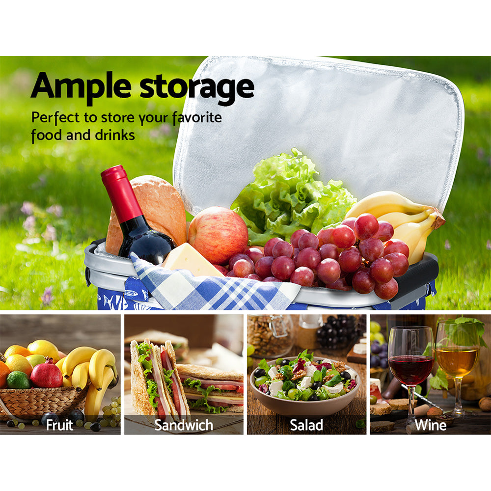 Alfresco Folding Picnic Basket Insulated Hamper with Cover