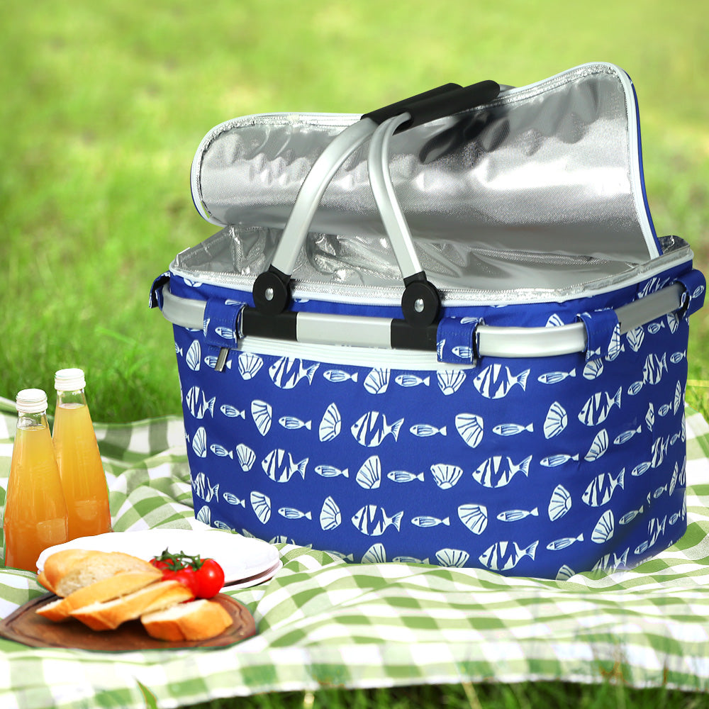 Alfresco Folding Picnic Basket Insulated Hamper with Cover