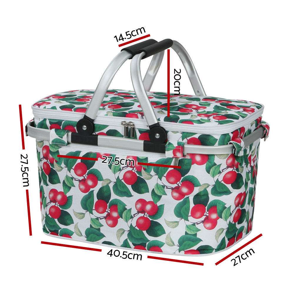 Alfresco Insulated Picnic Basket Folding Hamper with Food Cover