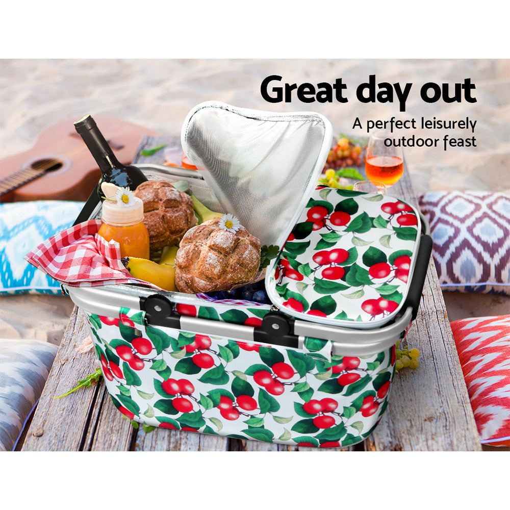 Alfresco Insulated Picnic Basket Folding Hamper with Food Cover