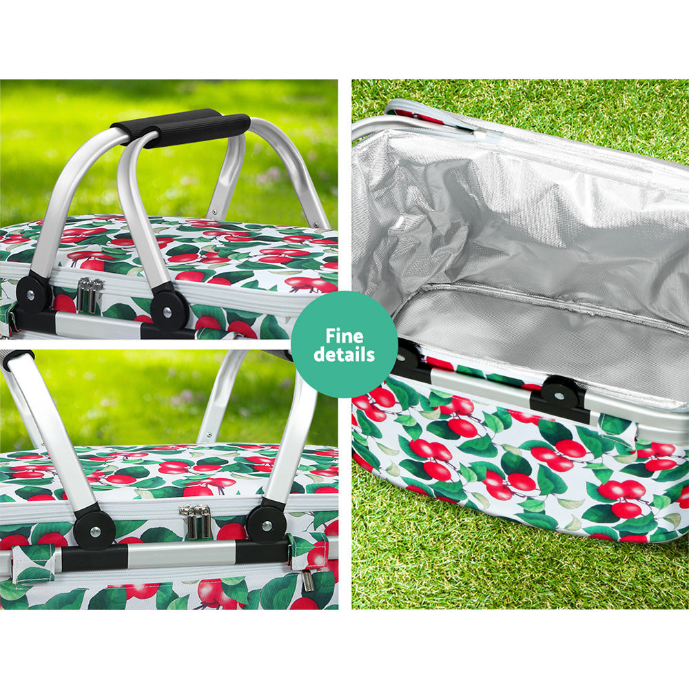Alfresco Insulated Picnic Basket Folding Hamper with Food Cover