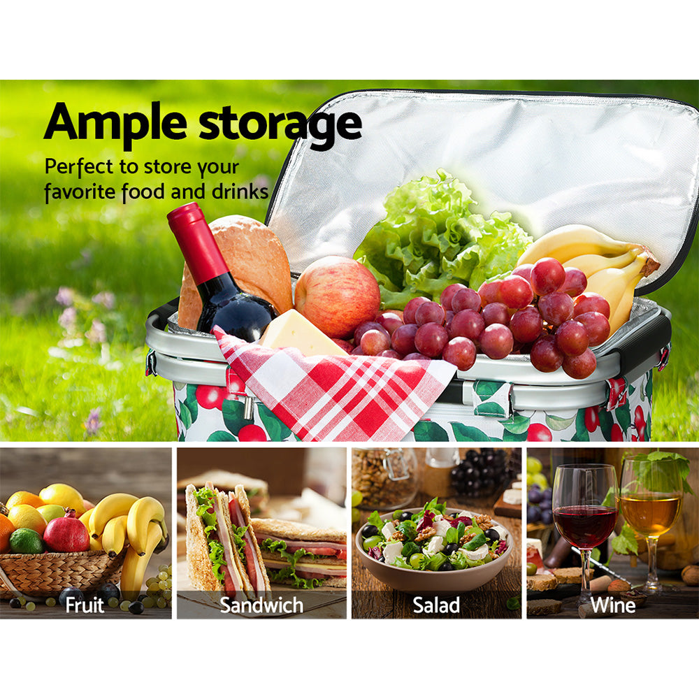 Alfresco Insulated Picnic Basket Folding Hamper with Food Cover