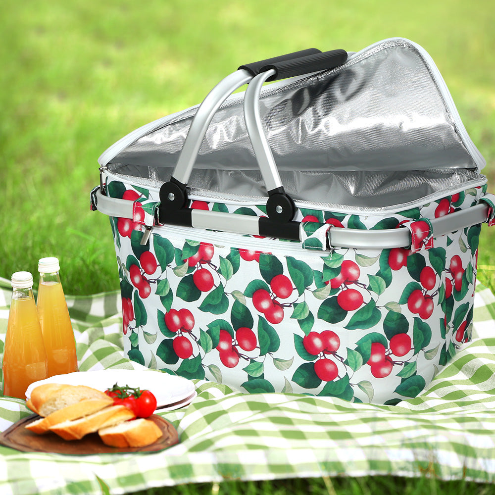 Alfresco Insulated Picnic Basket Folding Hamper with Food Cover
