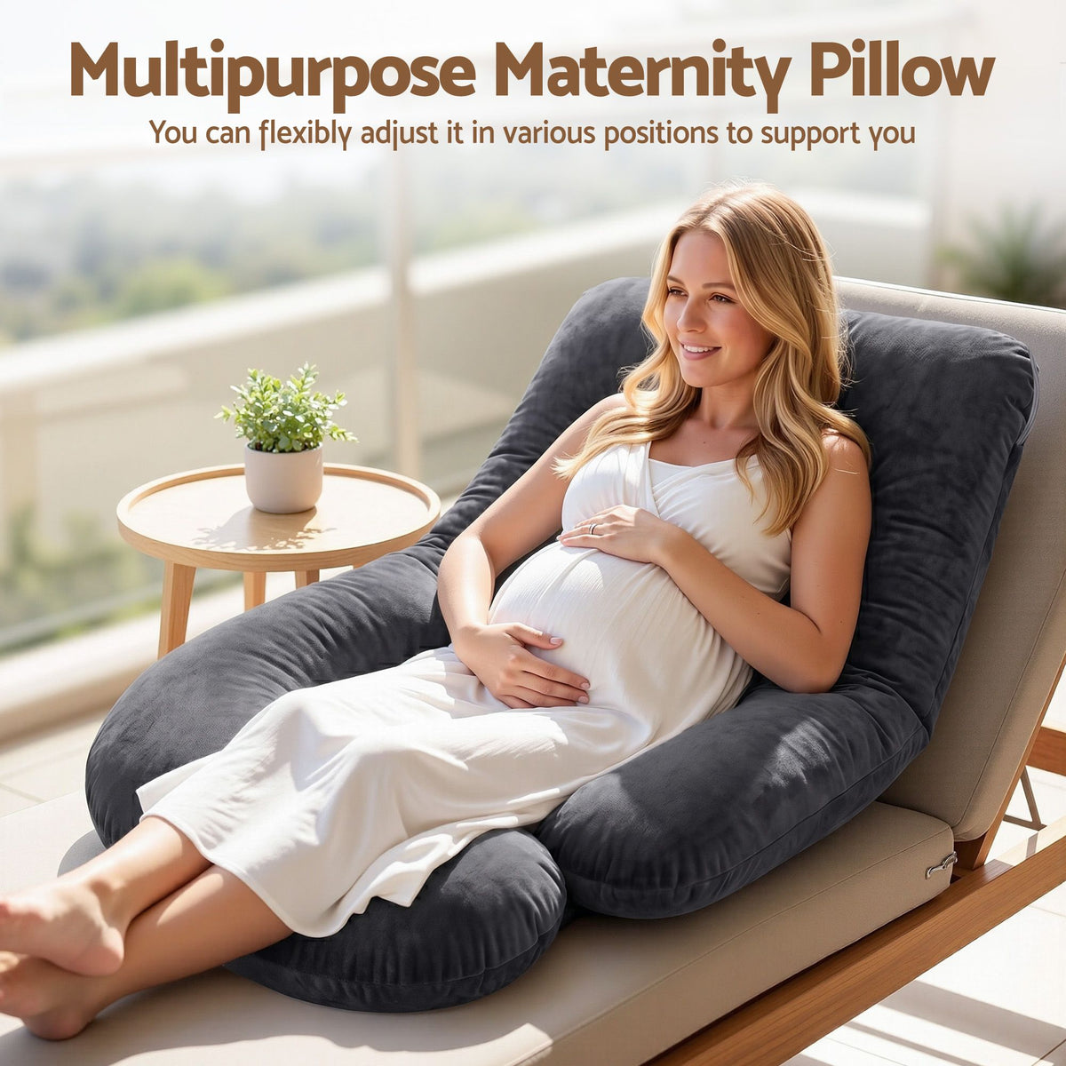 Giselle Bedding G-Shaped Pregnancy Pillow Full Body Support Dark Grey