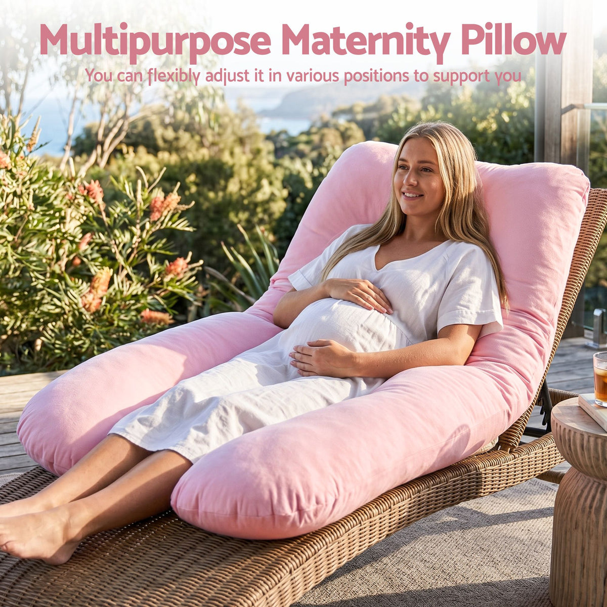 Giselle Bedding U Shaped Pregnancy Pillow Full Body Pink 73x133cm
