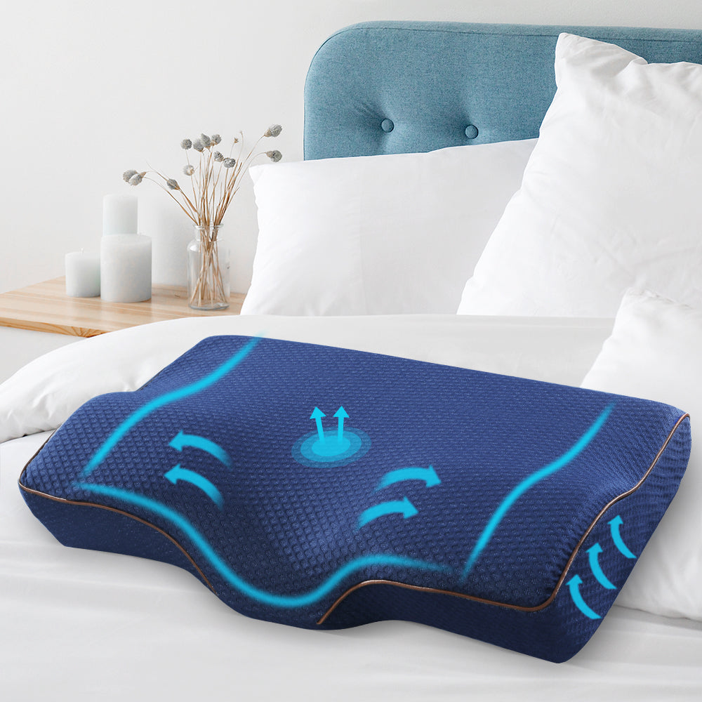 Giselle Memory Foam Cervical Neck Pillow Butterfly Navy