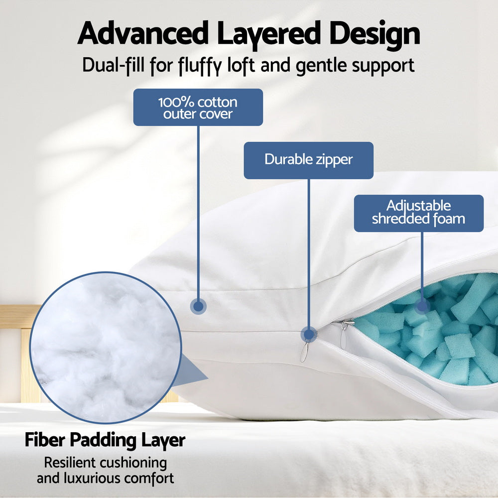 Giselle Bedding 70x45CM Shredded Memory Foam Pillow Adjustable Loft White