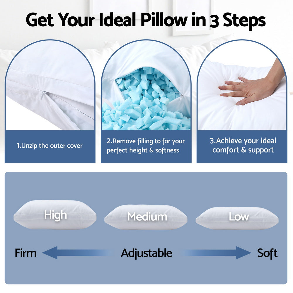 Giselle Bedding 70x45CM Shredded Memory Foam Pillow Adjustable Loft White