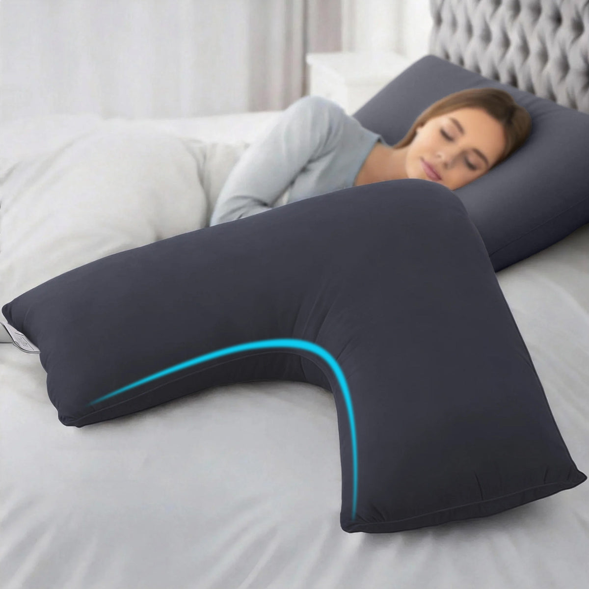 Giselle V Shape Boomerang Nursing Body Pillow Grey