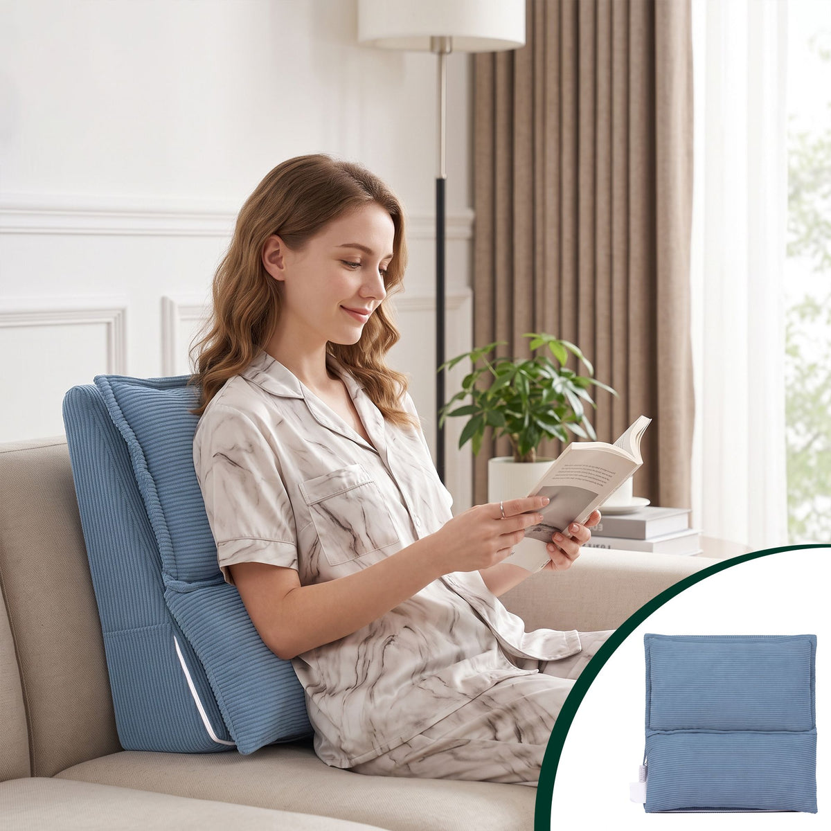 Giselle Reading Pillow for Bed, Modular 52x51x26cm Corduroy Cover