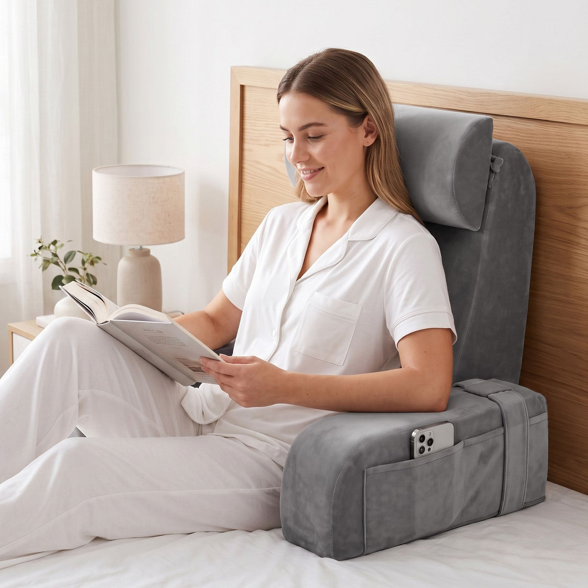 Giselle Reading Pillow for Bed with Memory Foam and Velvet Cover