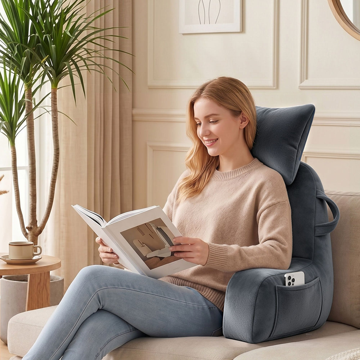 Giselle Bedding Reading Pillow Backrest with Armrests Gray