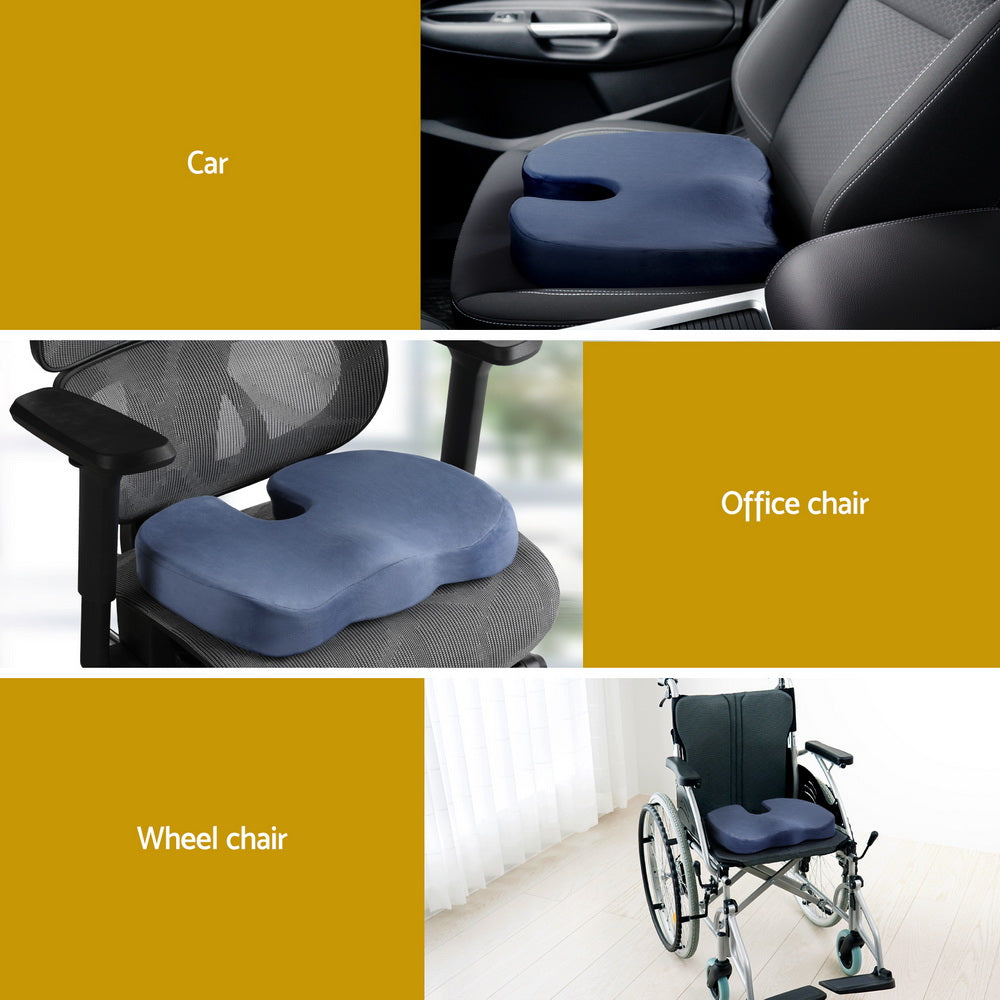 Giselle Memory Foam Seat Cushion Back Pain Relief Blue