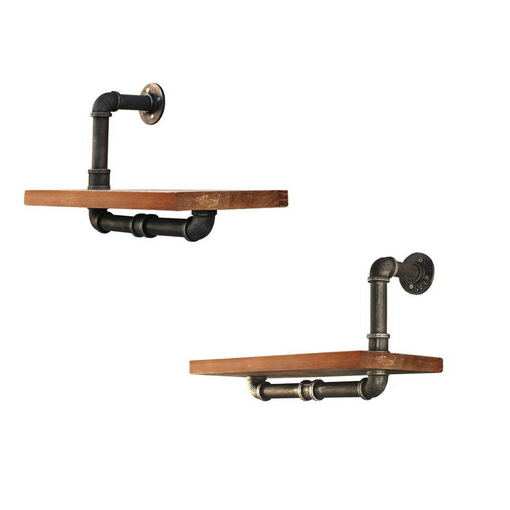 Ivor DIY Floating Pipe Shelf Set of 2 Industrial Timber