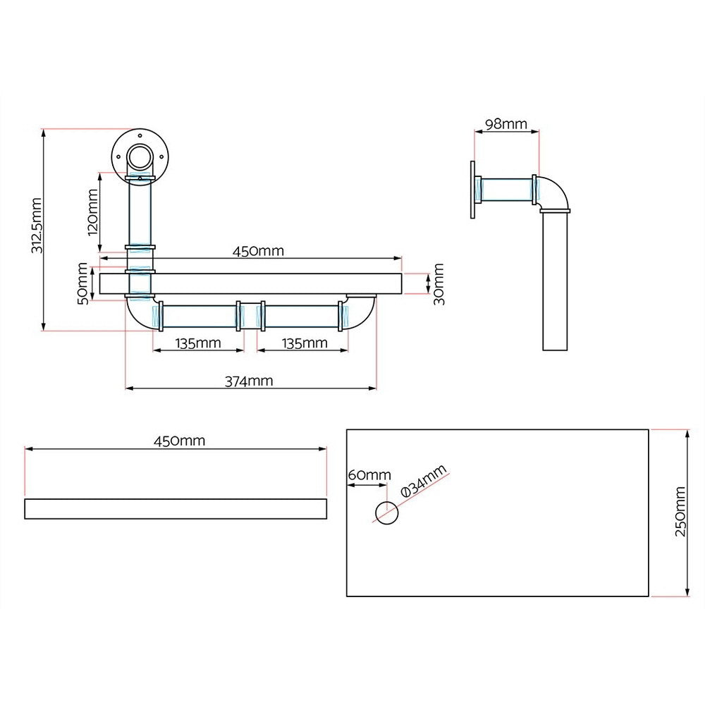 IVOR Floating Pipe Shelf Set of 2 DIY Industrial Timber