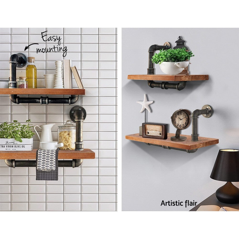 IVOR Floating Pipe Shelf Set of 2 DIY Industrial Timber