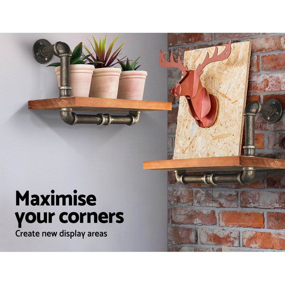 IVOR Floating Pipe Shelf Set of 2 DIY Industrial Timber