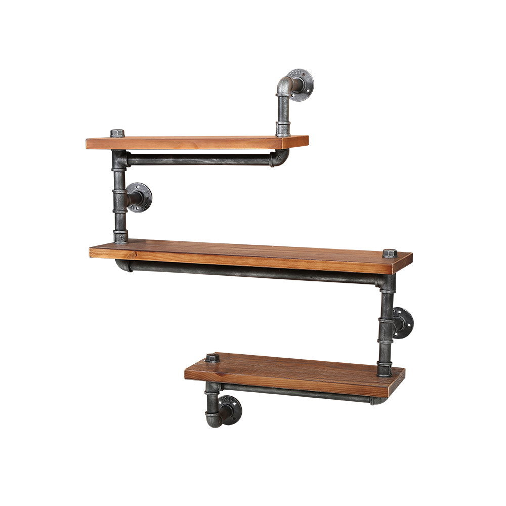 IONA 3-Tier Floating Pipe Shelf Industrial Timber