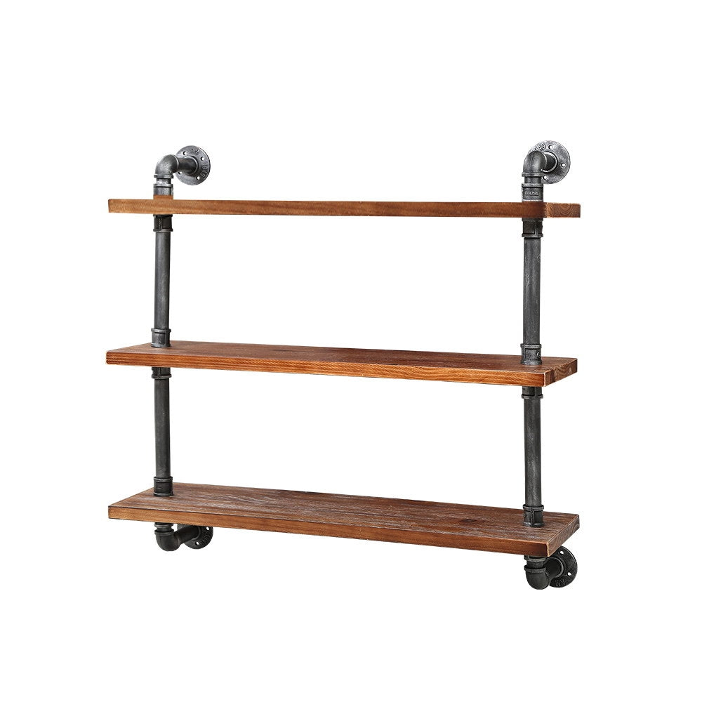 ISSA 3-Tier Floating Pipe Shelf Industrial Timber
