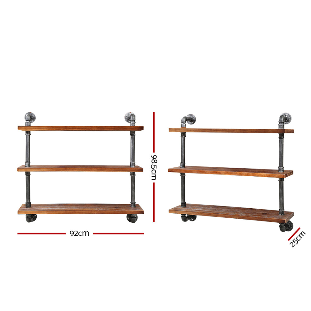ISSA 3-Tier Floating Pipe Shelf Industrial Timber