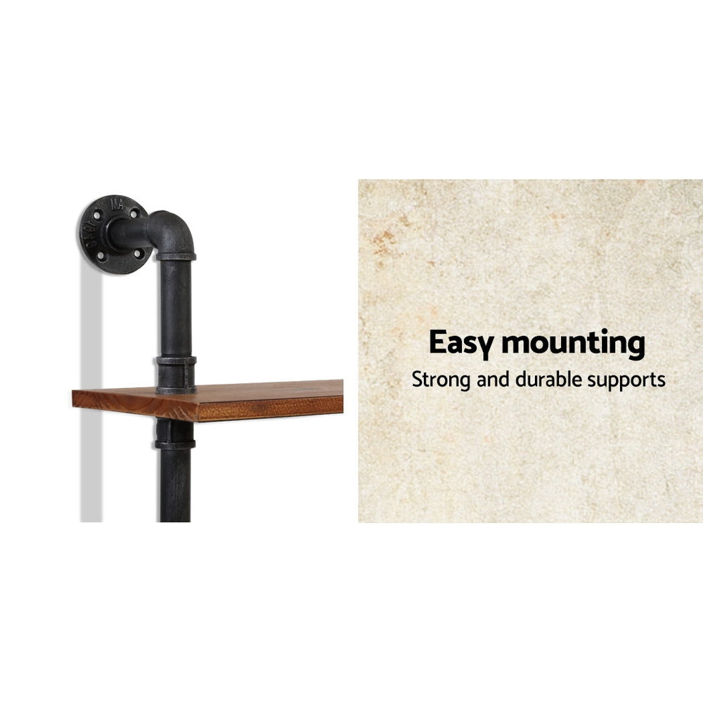 ISSA 3-Tier Floating Pipe Shelf Industrial Timber
