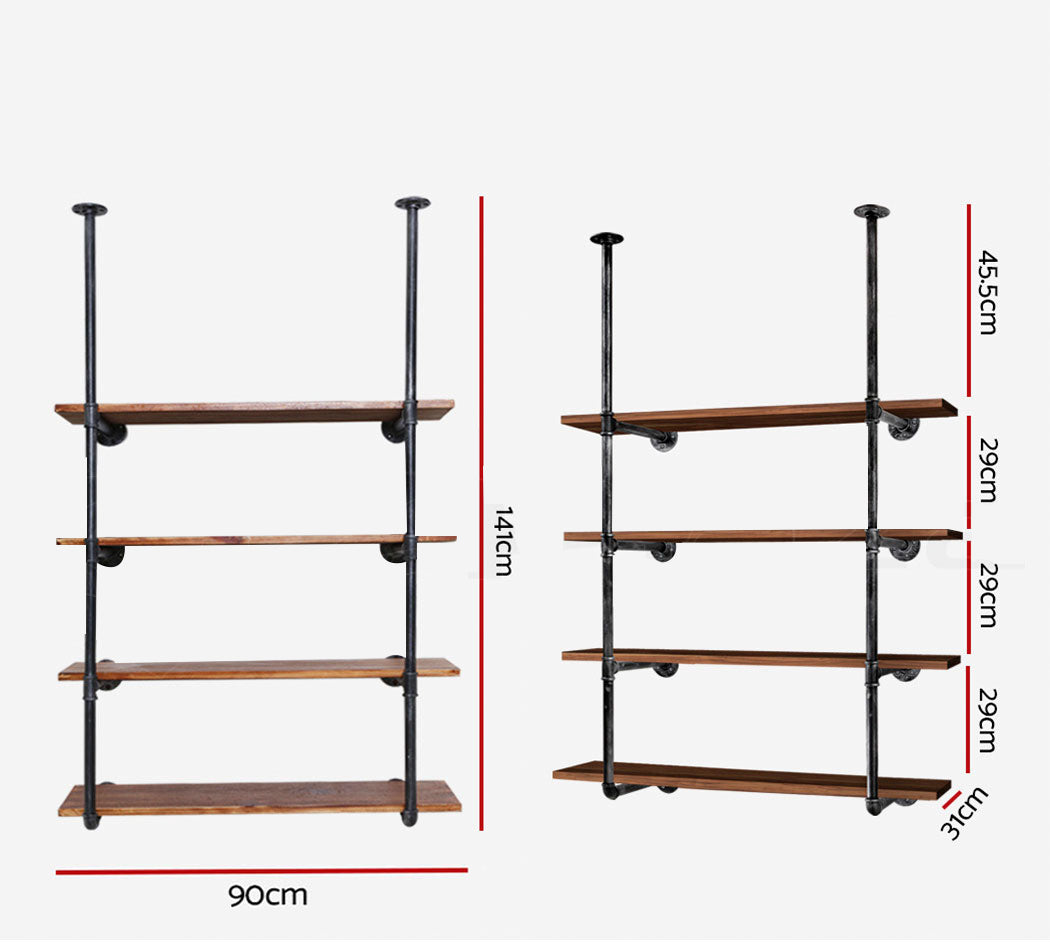 INGE 4-Tier DIY Industrial Pipe Bookshelf