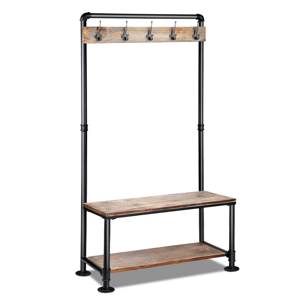 Rustic 161cm Clothes Rack Coat Stand Industrial Pipe & Wood