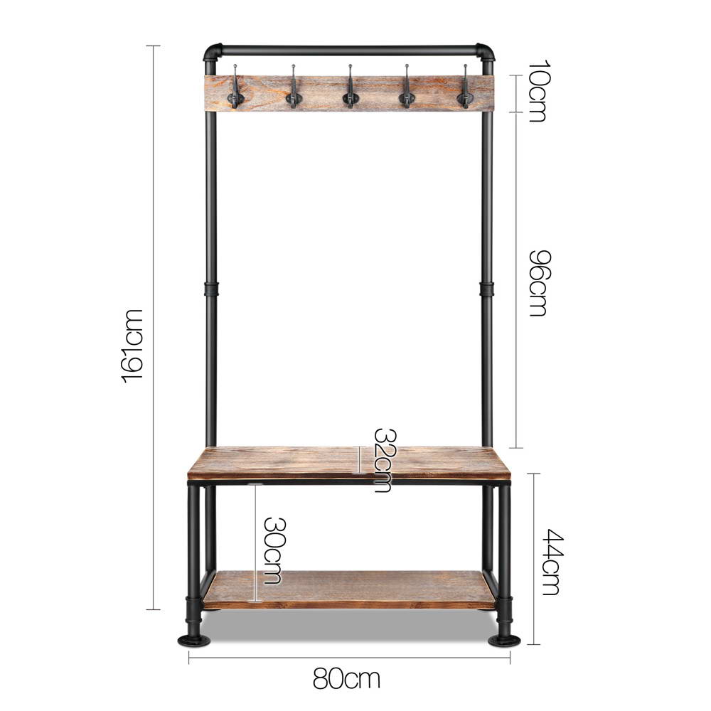 Rustic 161cm Clothes Rack Coat Stand Industrial Pipe & Wood