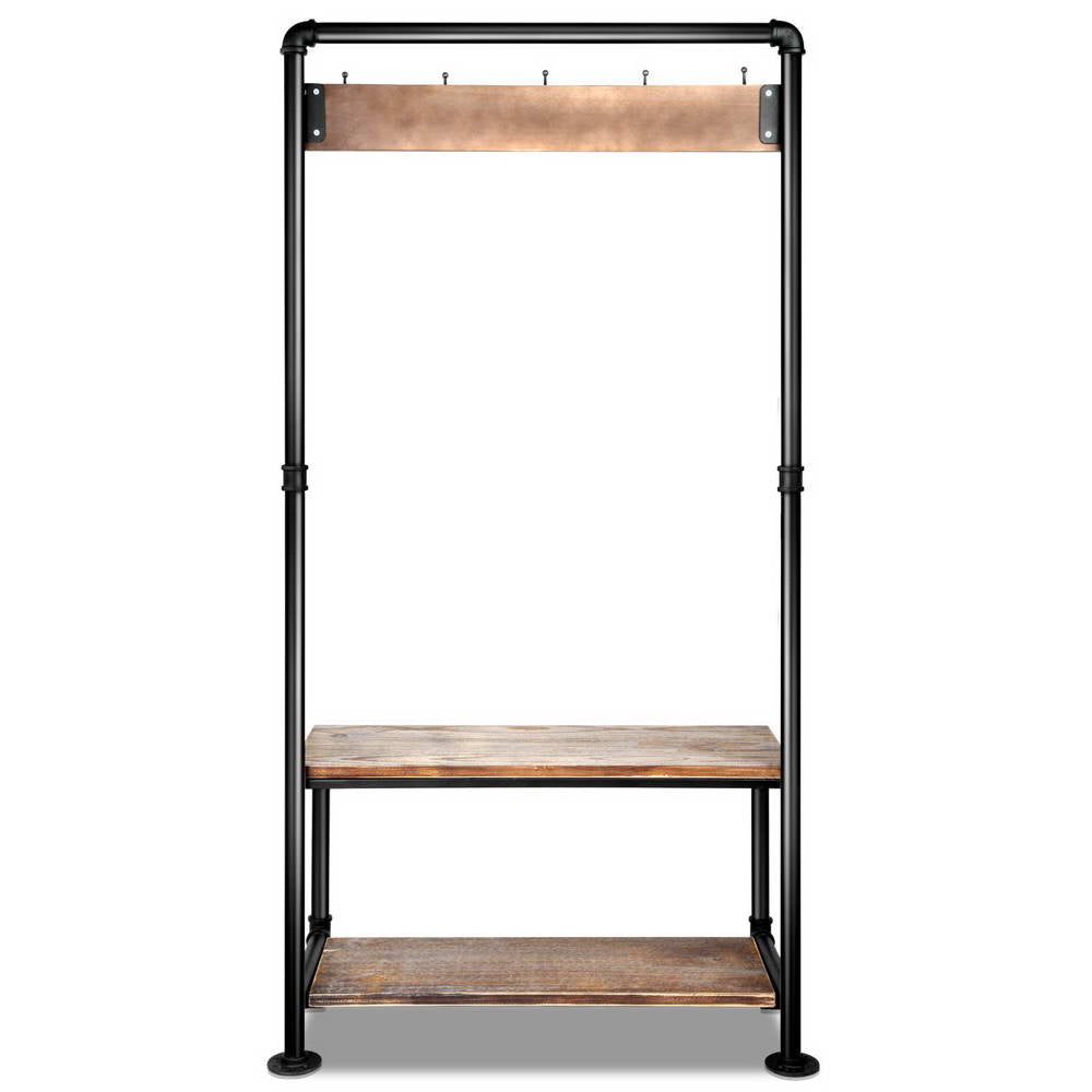Rustic 161cm Clothes Rack Coat Stand Industrial Pipe & Wood
