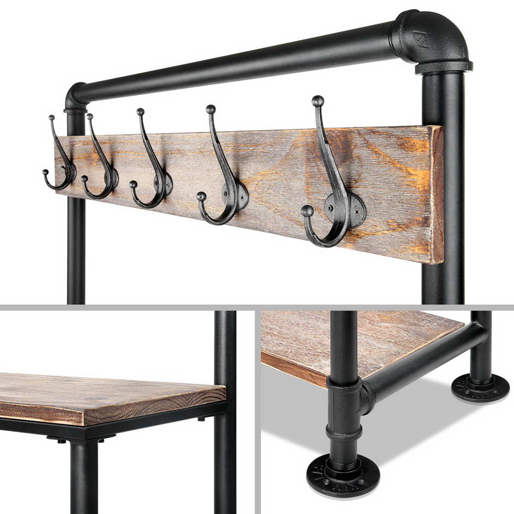 Rustic 161cm Clothes Rack Coat Stand Industrial Pipe & Wood
