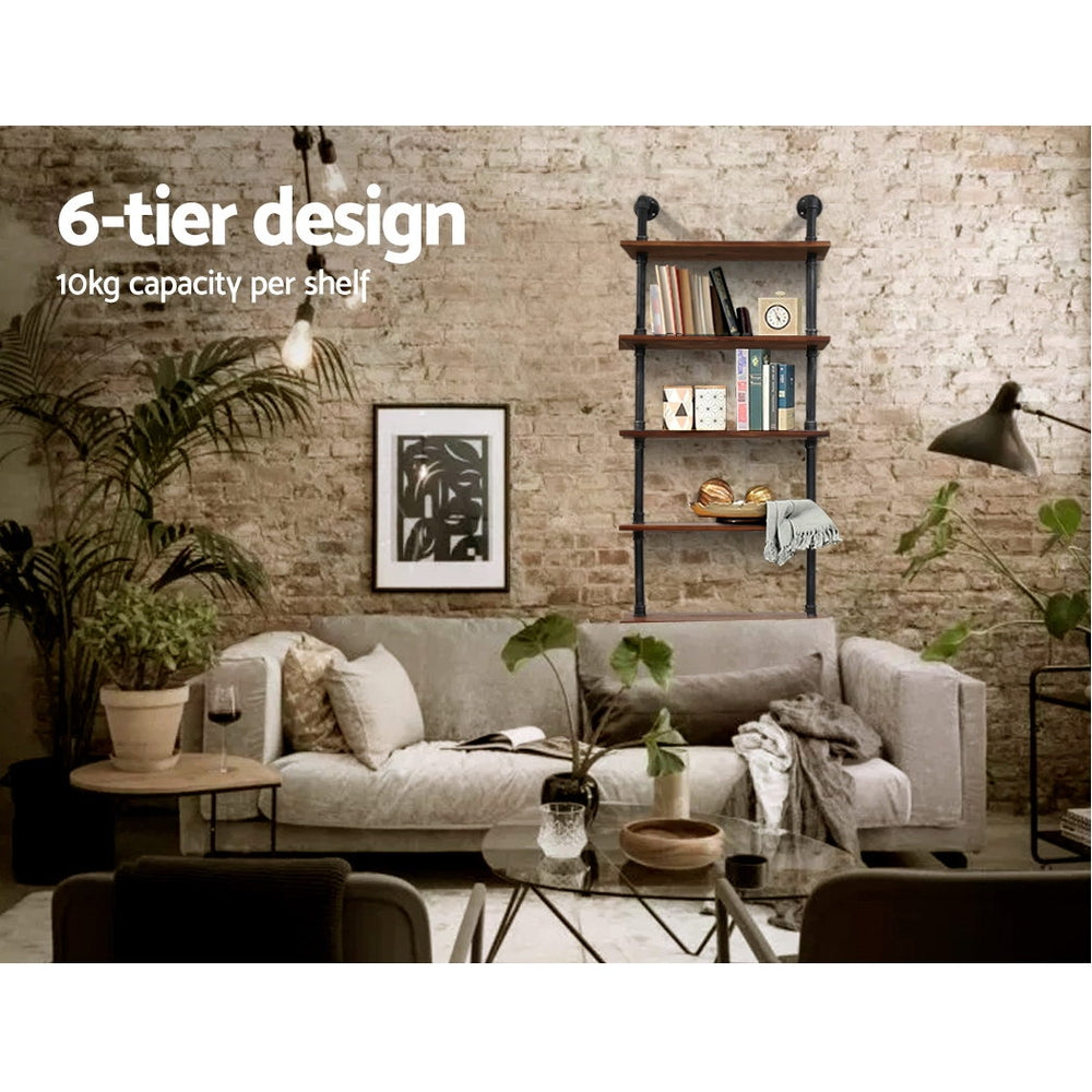 IDA 6-Tier Floating Pipe Shelf DIY Industrial Rustic