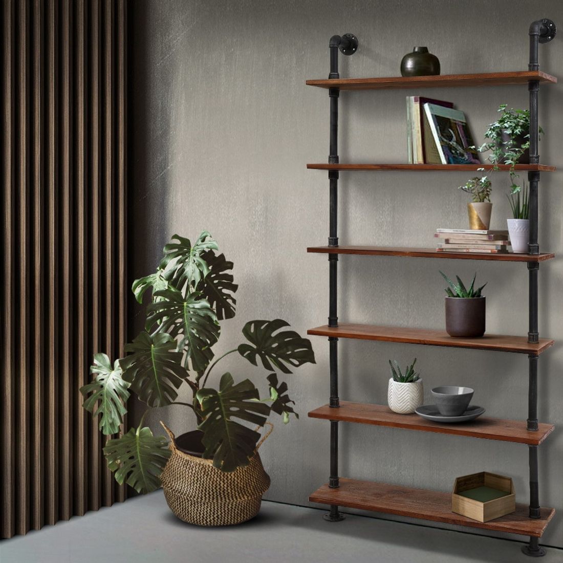 Ira Floating DIY Industrial Pipe Shelf 6 Tiers