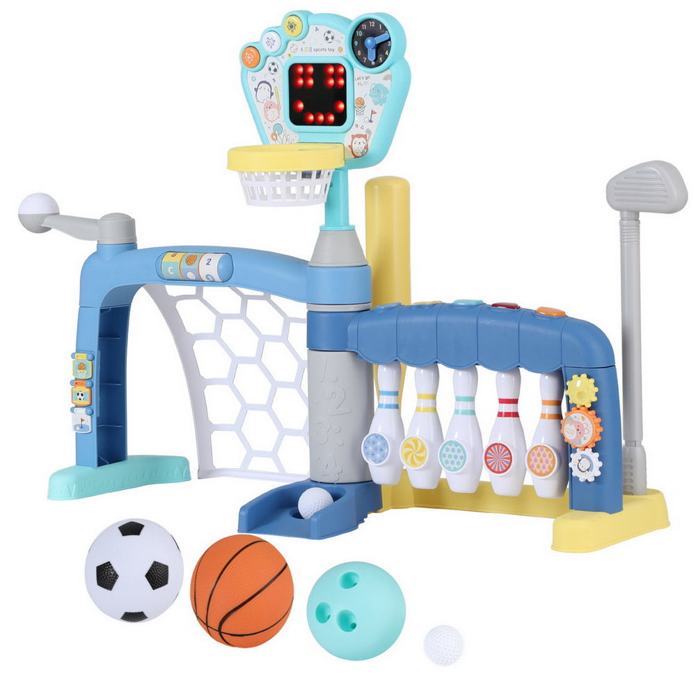 Keezi Kids Basketball Hoop Stand 5-in-1 Activity Centre Blue