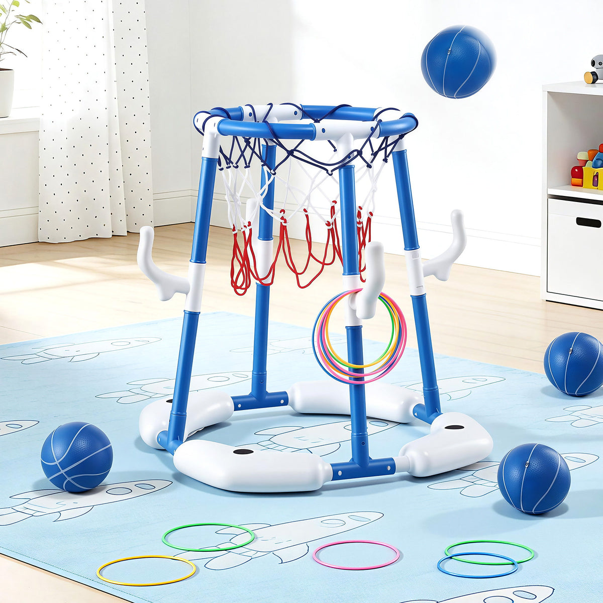 Keezi Kids Basketball Hoop Set with Ring Toss Blue