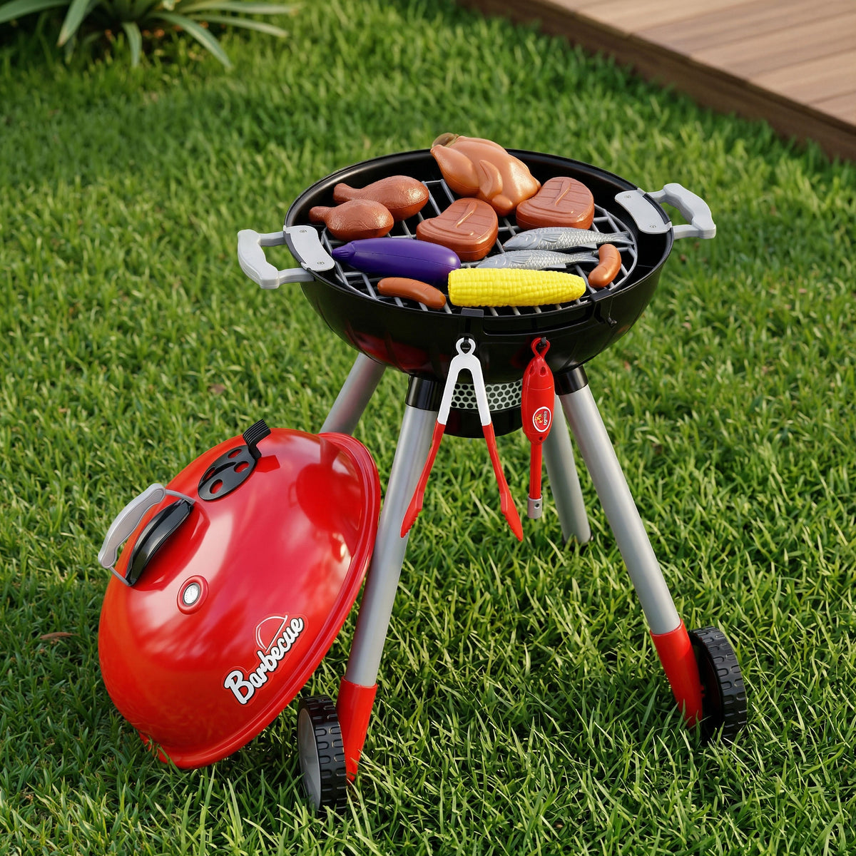 Keezi Kids Pretend BBQ Playset with Charcoal and Play Food