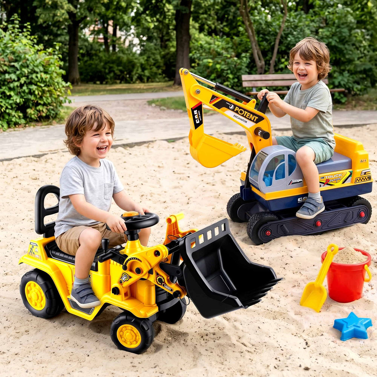 Keezi Kids Ride On Toy Car Bulldozer Digger Helmet Yellow